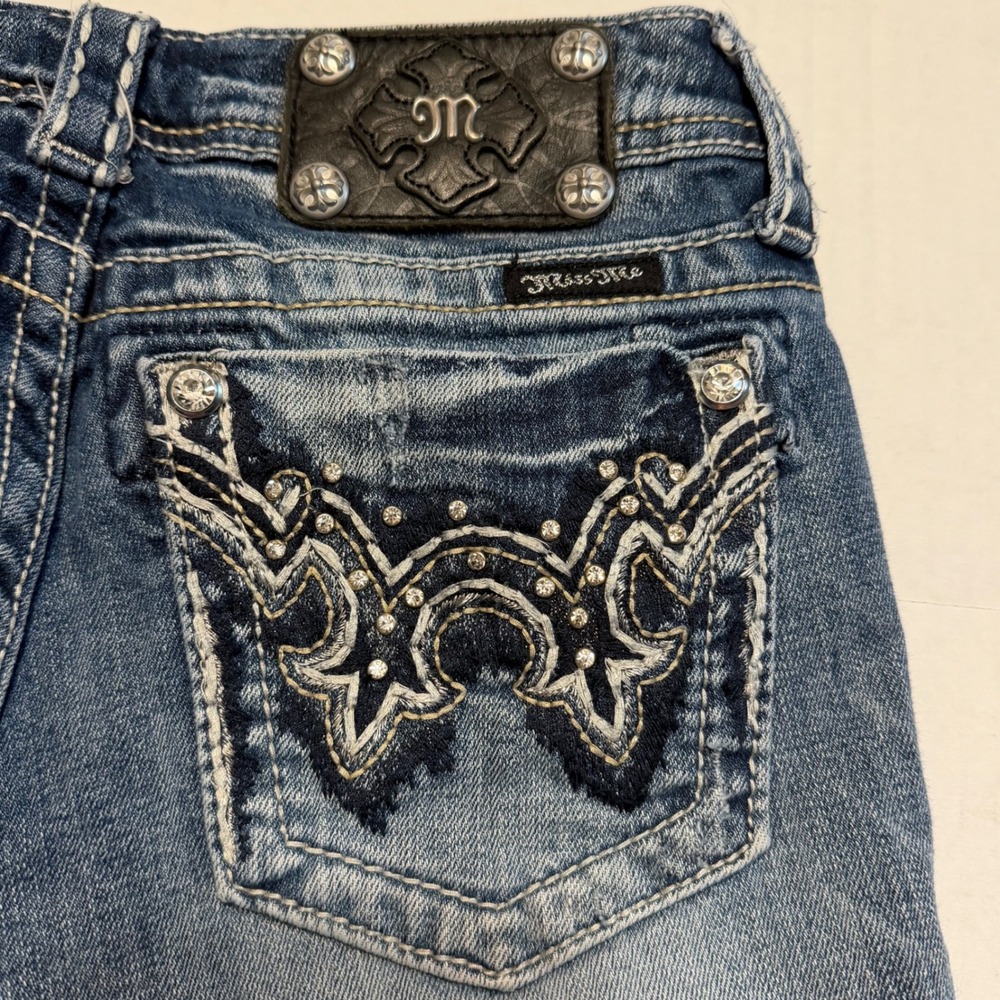 Miss Me Y2K Womens Bootcut Jeans Size 26 Medium Wash Blingy Low Rise Embellished - Picture 4 of 12
